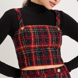 Adorably Posh Navy Blue and Red plaid tweed top